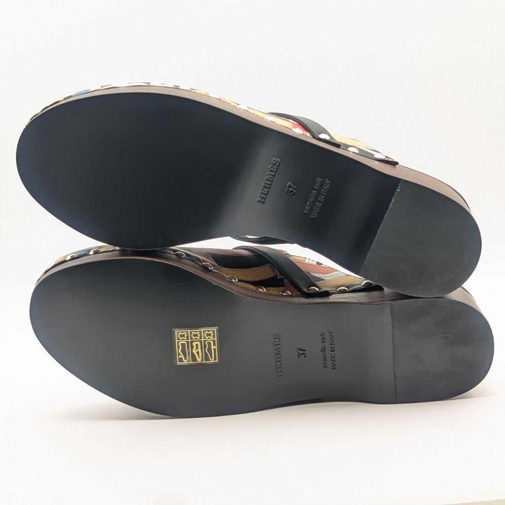 Hermes Carlotta Kelly Wood Sole Sandals Multicolor — view 7