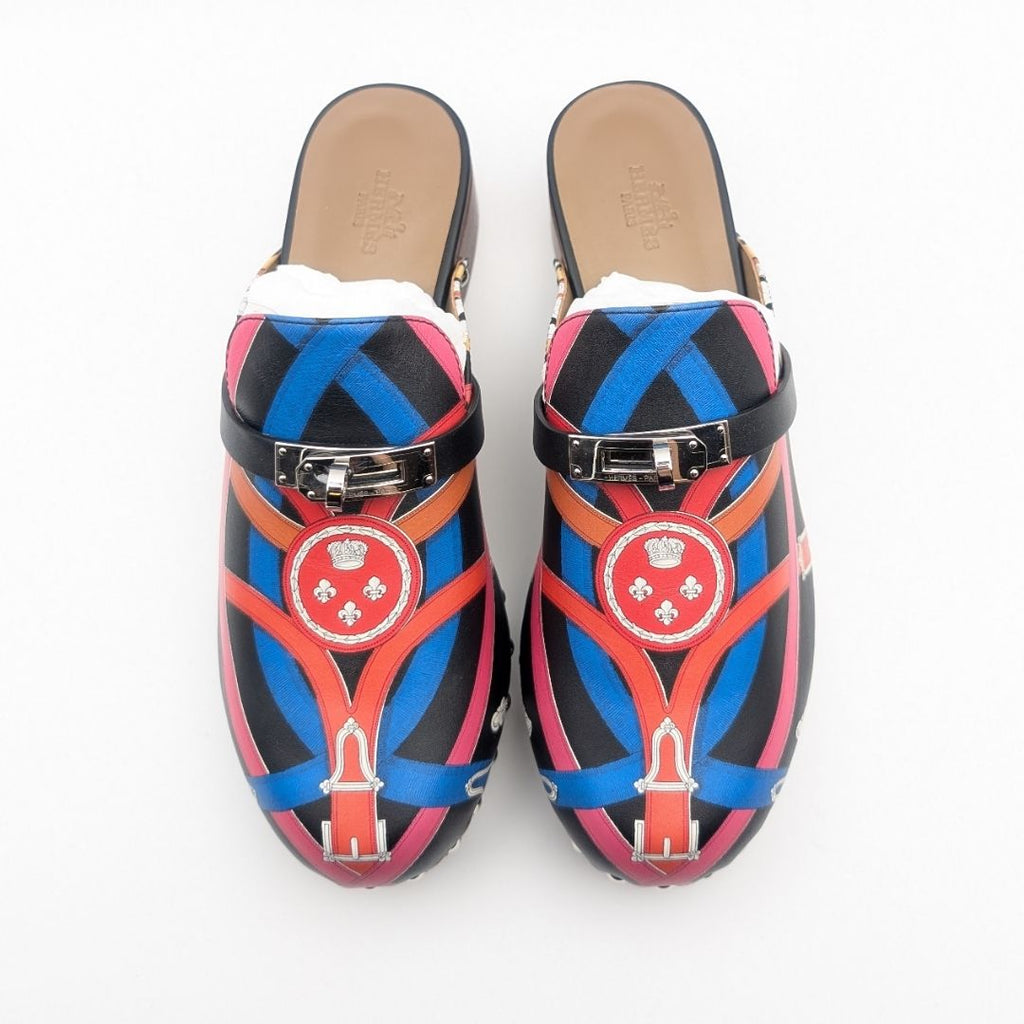 Hermes Carlotta Kelly Wood Sole Sandals Multicolor — view 6