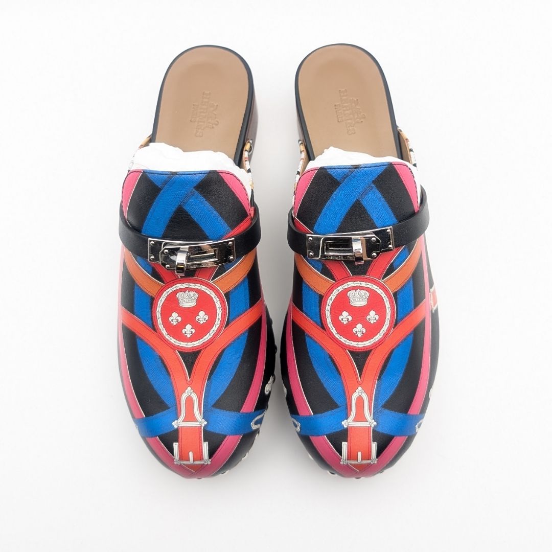 Hermes Carlotta Kelly Wood Sole Sandals Multicolor — view 6