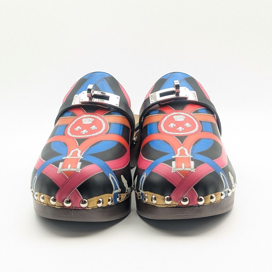 Hermes Carlotta Kelly Wood Sole Sandals Multicolor — view 4