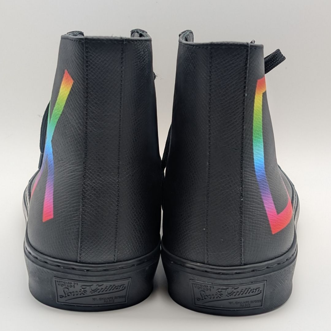 Louis Vuitton Tattoo Line High Cut Sneakers Leather Black Rainbow Shoes — view 4