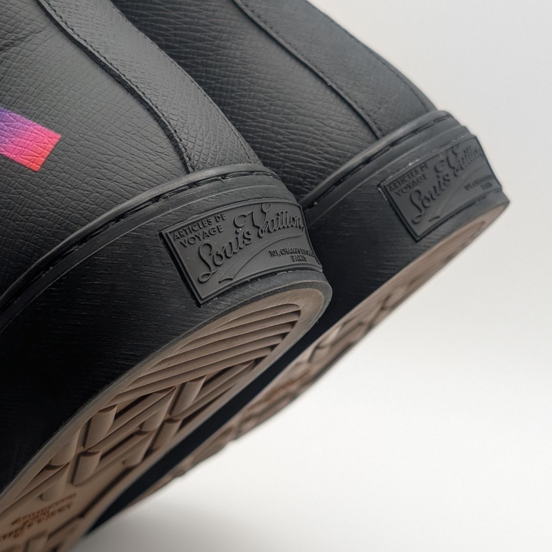 Louis Vuitton Tattoo Line High Cut Sneakers Leather Black Rainbow Shoes — view 8