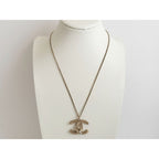 Chanel CC Logo Feather Faux Pearl Rhinestone Gold Necklace — view 9