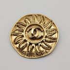 Chanel Brooch CC Logo Gold Sun Round Vintage