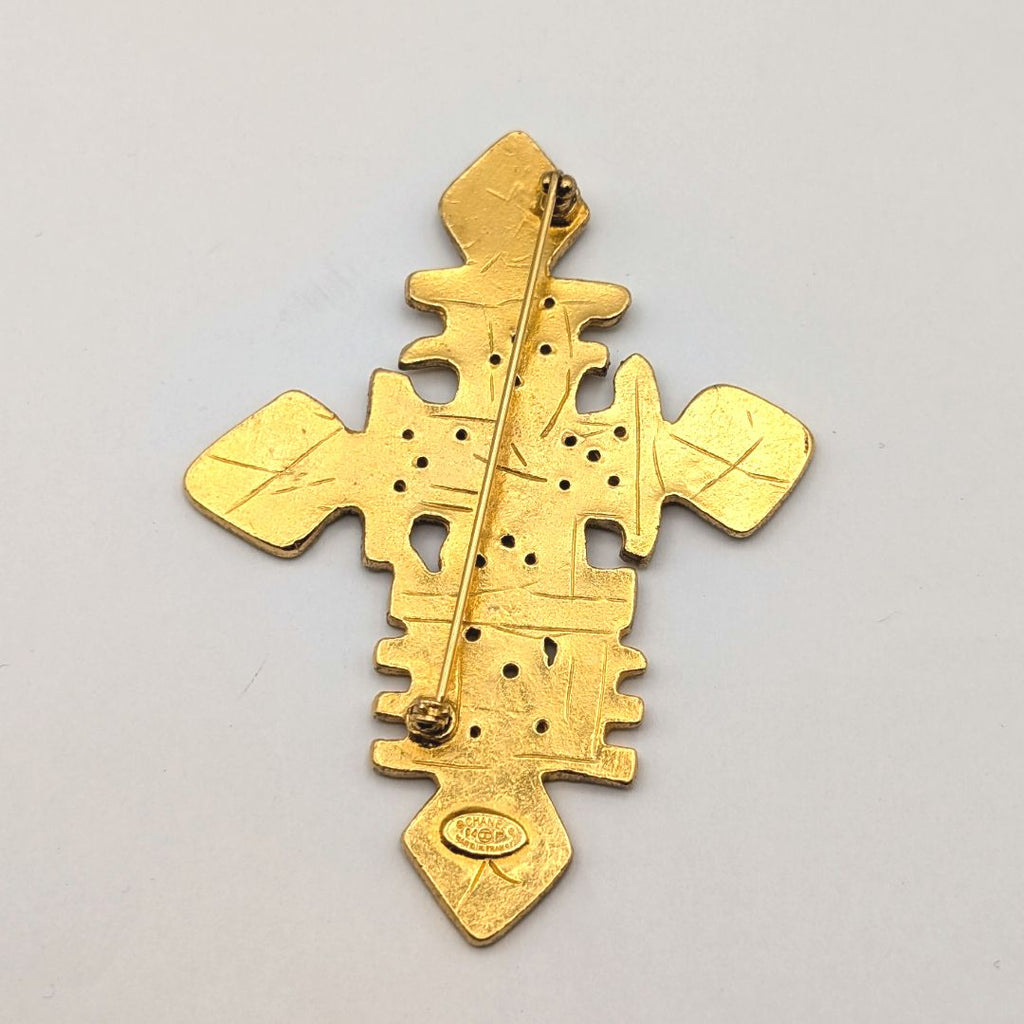 Chanel Brooch CC Logo Gold Cross Vintage — view 3