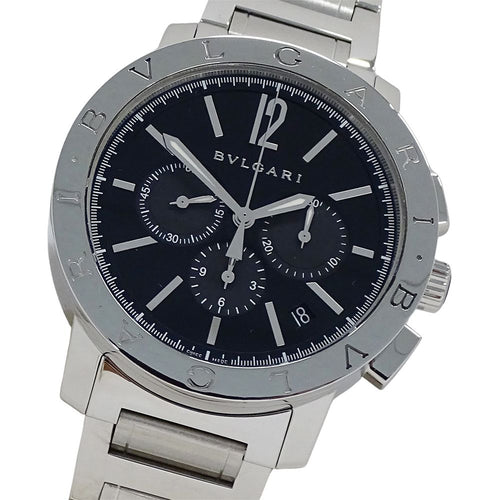 Bvlgari Watch Chronograph Automatic Winding at Stainless Steel Silver Black