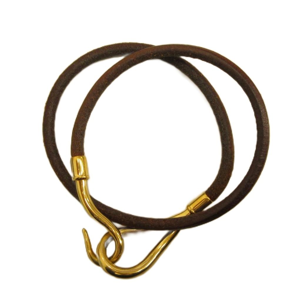 Hermes Jumbo Bracelet Bangle Leather Brown — view 2