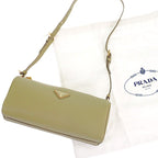 Prada Leather Pouch Shoulder Bag Green Khaki Gold