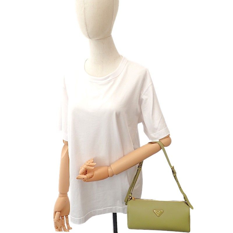 Prada Leather Pouch Shoulder Bag Green Khaki Gold — view 4