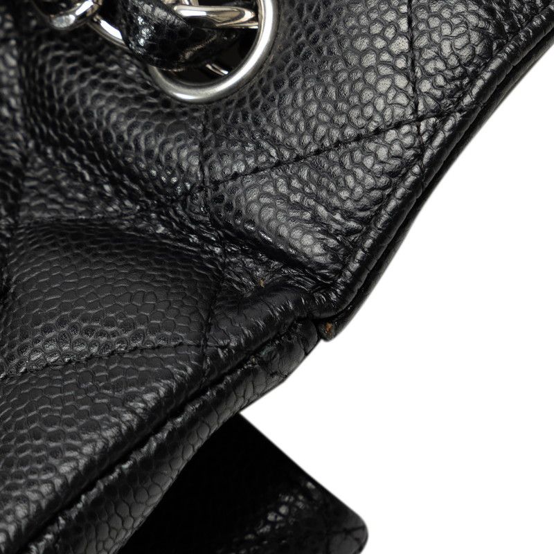 Chanel Quilted CC Logo Chain Shoulder Bag Black Silver Caviar Leather — view 9