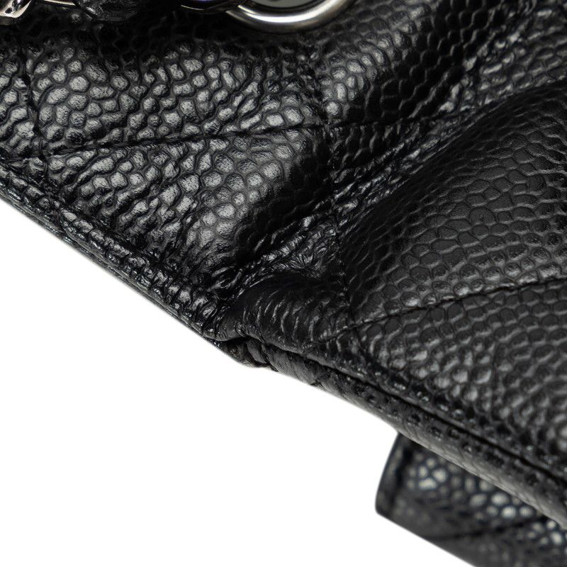 Chanel Quilted CC Logo Chain Shoulder Bag Black Silver Caviar Leather — view 8