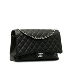 Chanel Quilted CC Logo Chain Shoulder Bag Black Silver Caviar Leather — view 2