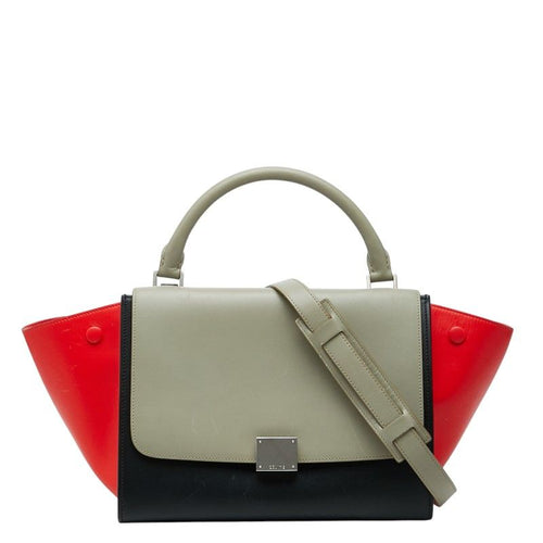 Celine 2-Way Shoulder Bag Beige Red Black Leather