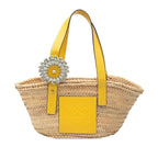 Loewe Basket Small Flower Tote Beige Yellow Raffia Leather