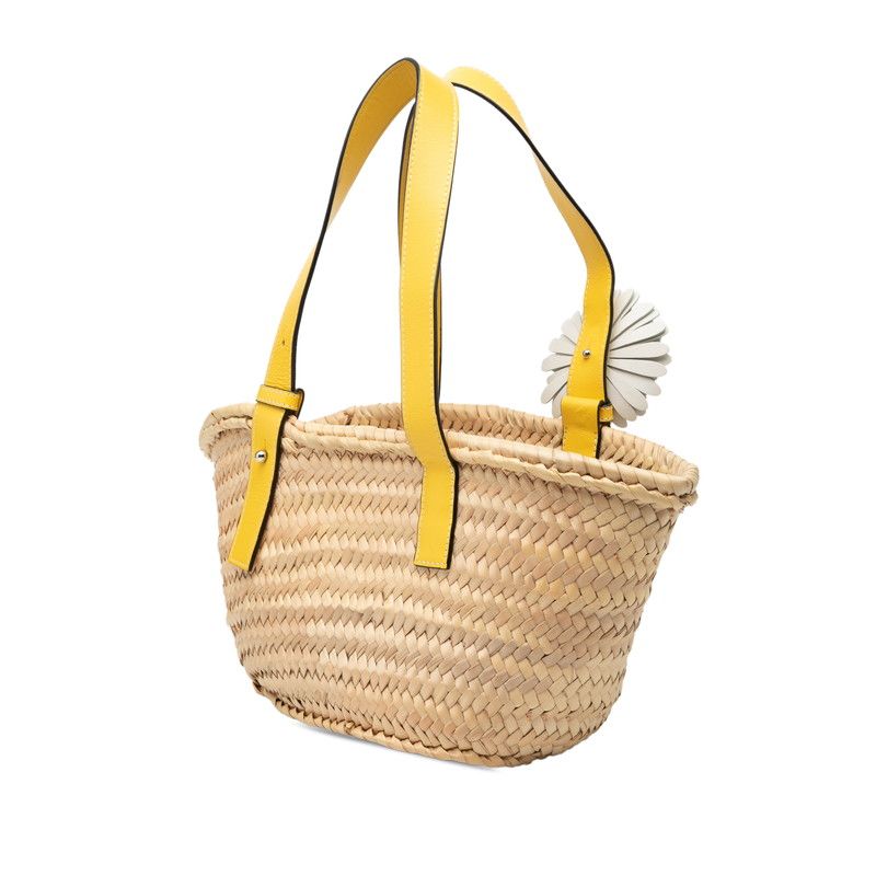 Loewe Basket Small Flower Tote Beige Yellow Raffia Leather — view 2