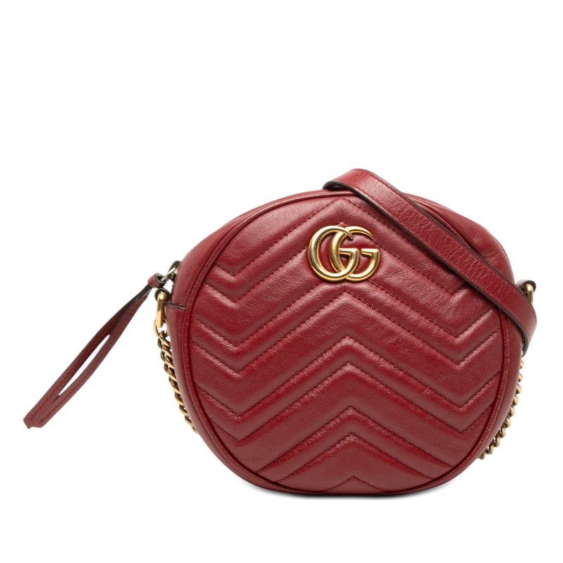 Gucci GG Marmont Quilted Chain Shoulder Bag Red Leather