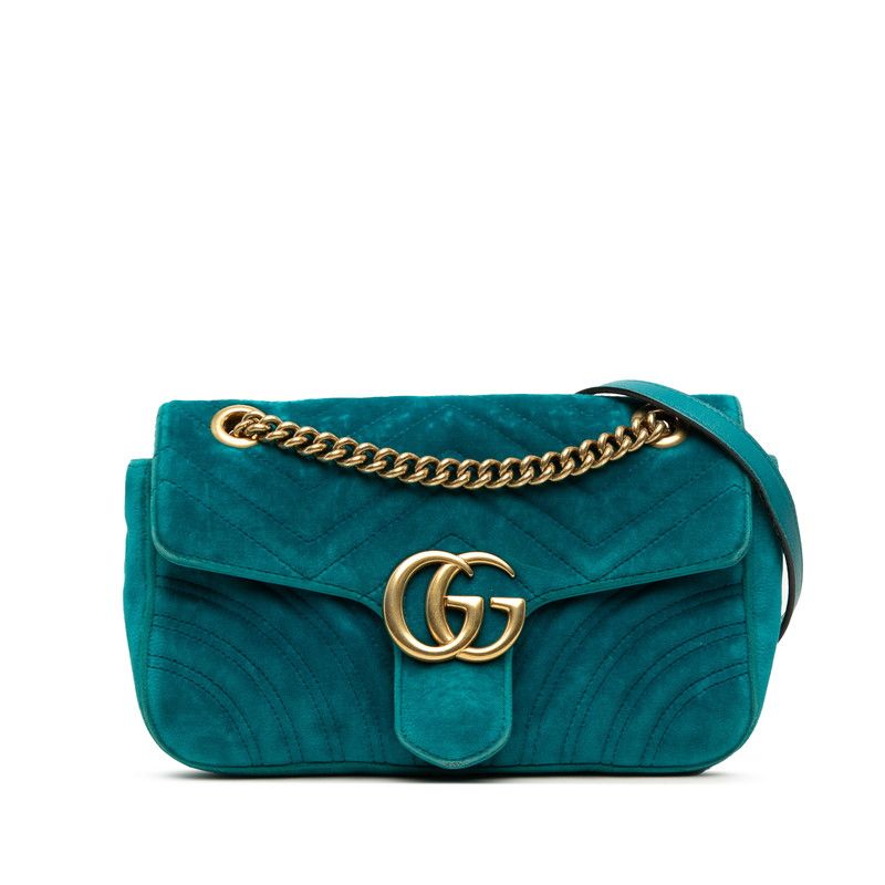 Gucci GG Marmont Quilted Chain Shoulder Bag Emerald Green Velvet