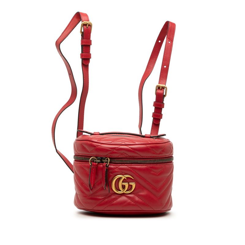 Gucci GG Marmont Quilted Backpack Vanity 2-Way Red Leather