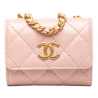Chanel CC Logo Mini Quilted Crossbody Chain Shoulder Bag Pink Lambskin