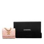 Chanel CC Logo Mini Quilted Crossbody Chain Shoulder Bag Pink Lambskin — view 7