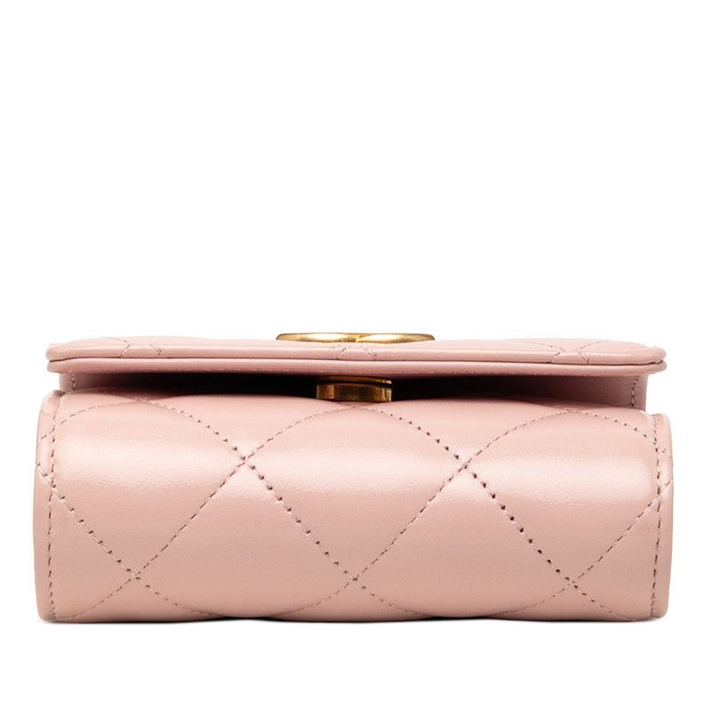 Chanel CC Logo Mini Quilted Crossbody Chain Shoulder Bag Pink Lambskin — view 3