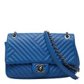 Chanel Chez Blanc Stitch CC Logo Shoulder Bag Blue Leather