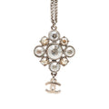 Chanel CC Logo Chain Pendant Silver Metal Rhinestone