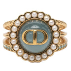 Dior Baroque Ring CD Logo S Gold Plated Rhinestone Faux Pearl