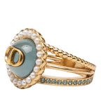Dior Baroque Ring CD Logo S Gold Plated Rhinestone Faux Pearl — view 2