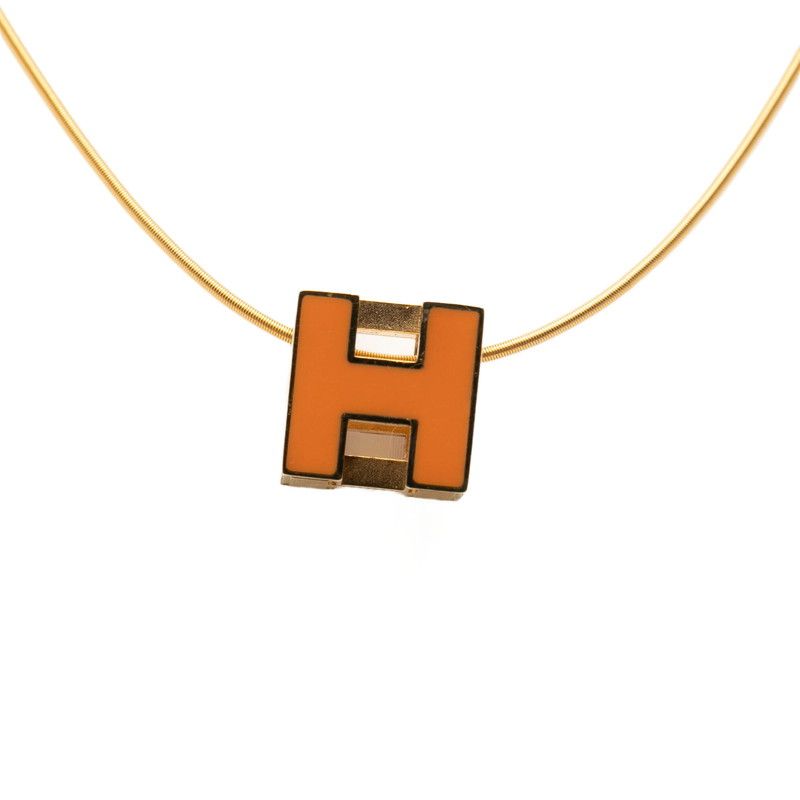 Hermes Cage de Ash Cube Pendant Gold Orange Plated