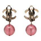 Chanel CC Logo Swing Earrings 10 Gold Pink Metal Plastic — view 2