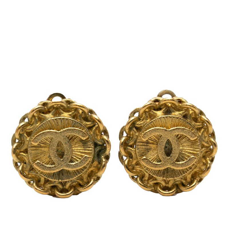 Chanel CC Logo Vintage Round Earrings 95 Gold Plated