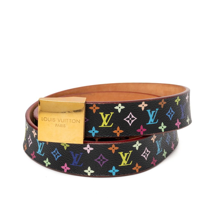 Louis Vuitton Monogram Multicolor Ceinture Carre 80 32 Black Leather 1- Belt