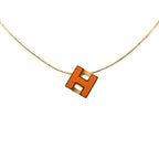 Hermes Cage de Ash Cube Necklace Gold Orange Plated Enamel