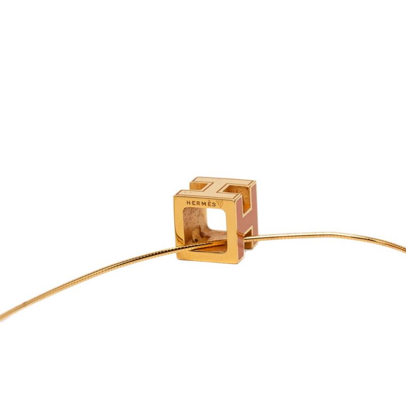 Hermes Cage de Ash Cube Necklace Gold Orange Plated Enamel — view 6