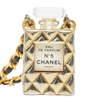 Chanel Perfume Bottle Chain Pendant Quilted Case Gold Black Plated — view 2