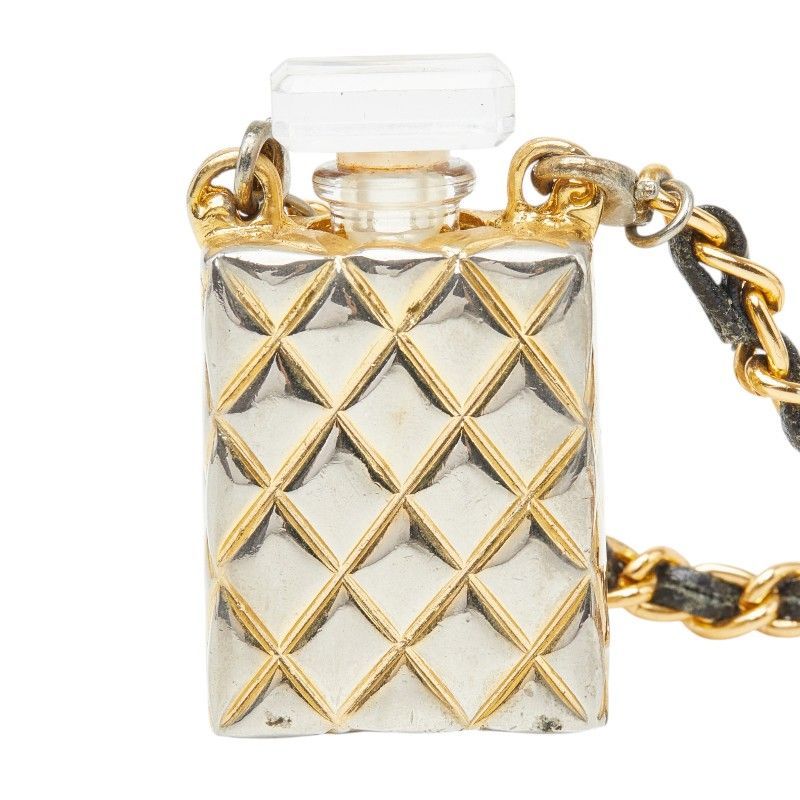 Chanel Perfume Bottle Chain Pendant Quilted Case Gold Black Plated — view 3