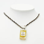 Chanel Perfume Bottle Chain Necklace Gold Black Plated Leather — view 5