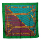 Celine Chain Motif Scarf Green Multicolor Silk