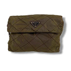 Prada Quilted Processing Triangle Logo Chain Shoulder Bag Pochette Khaki Green — view 3