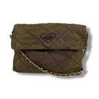 Prada Quilted Processing Triangle Logo Chain Shoulder Bag Pochette Khaki Green