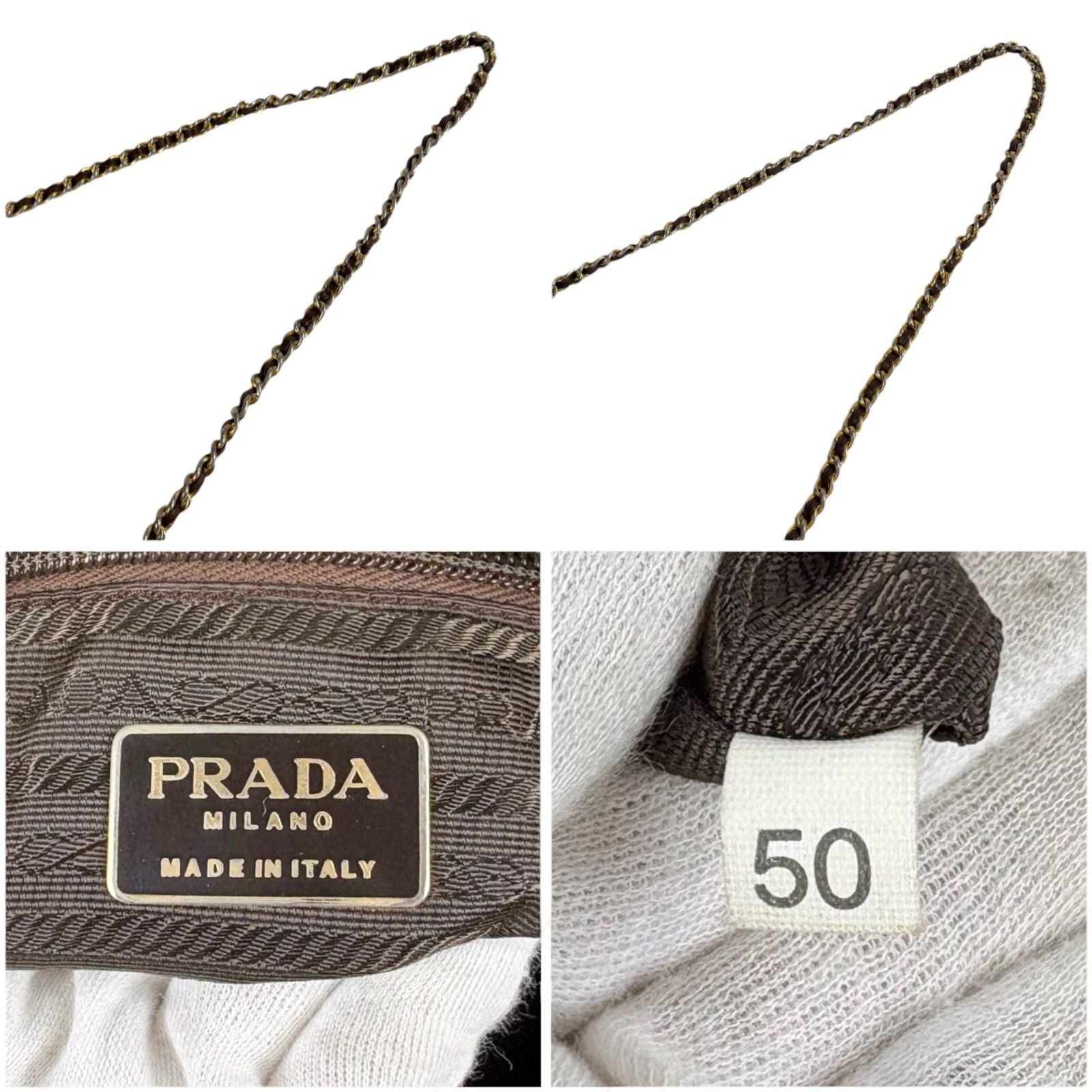Prada Quilted Processing Triangle Logo Chain Shoulder Bag Pochette Khaki Green — view 9