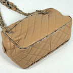 Chanel CC Logo Chain Shoulder Bag Tweed Quilted Leather Beige — view 2