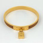 Hermes Kelly Bangle Cadena Leather Gold Brown Bracelet — view 3