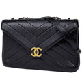 Chanel Stitch Chain Shoulder Bag CC Logo Blanc Leather Black
