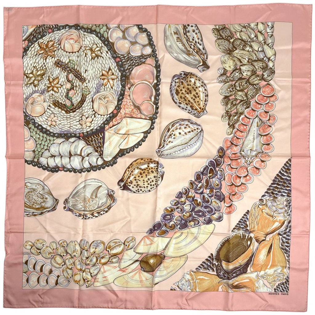 Hermes Carre 90 Rocaille Seashell Scarf Silk Pink Multicolor