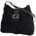 Fendi Zucca Logo Shoulder Bag Suede Black