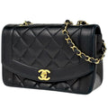 Chanel Diana Quilted Single Flap Chain Shoulder Bag CC Logo Leather Black