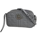 Gucci GG Marmont Chain Shoulder Bag Quilted Leather Gray