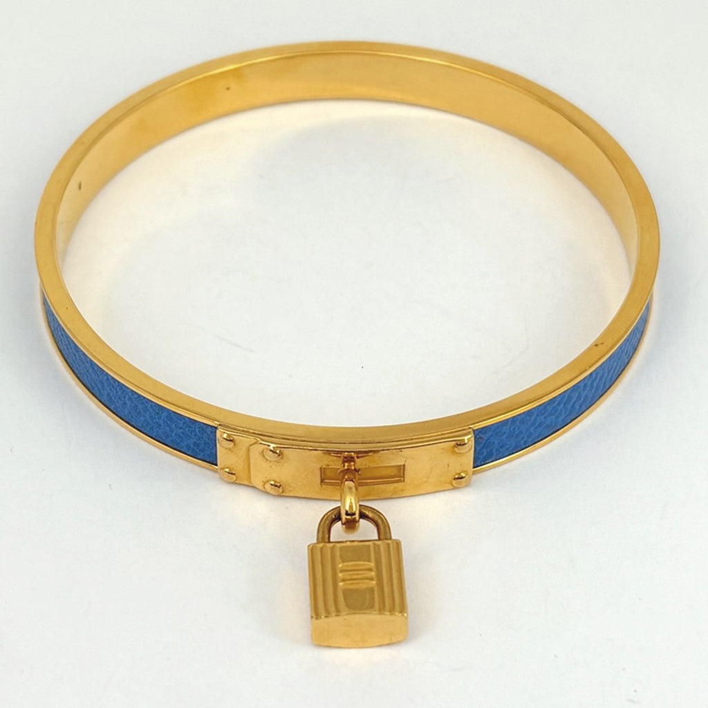 Hermes Kelly Bangle Cadena Leather Gold Blue Bracelet — view 2